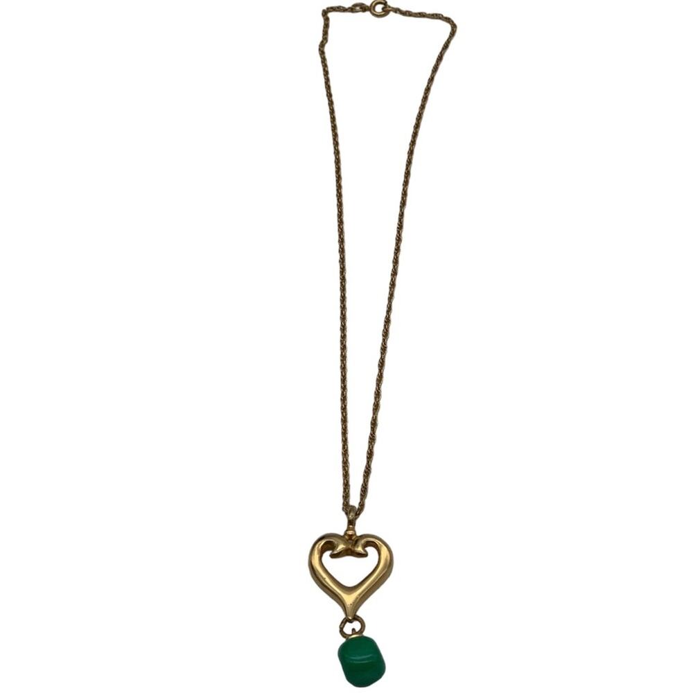 Gold Plated 15” Heart Pendant Necklace with attached stone